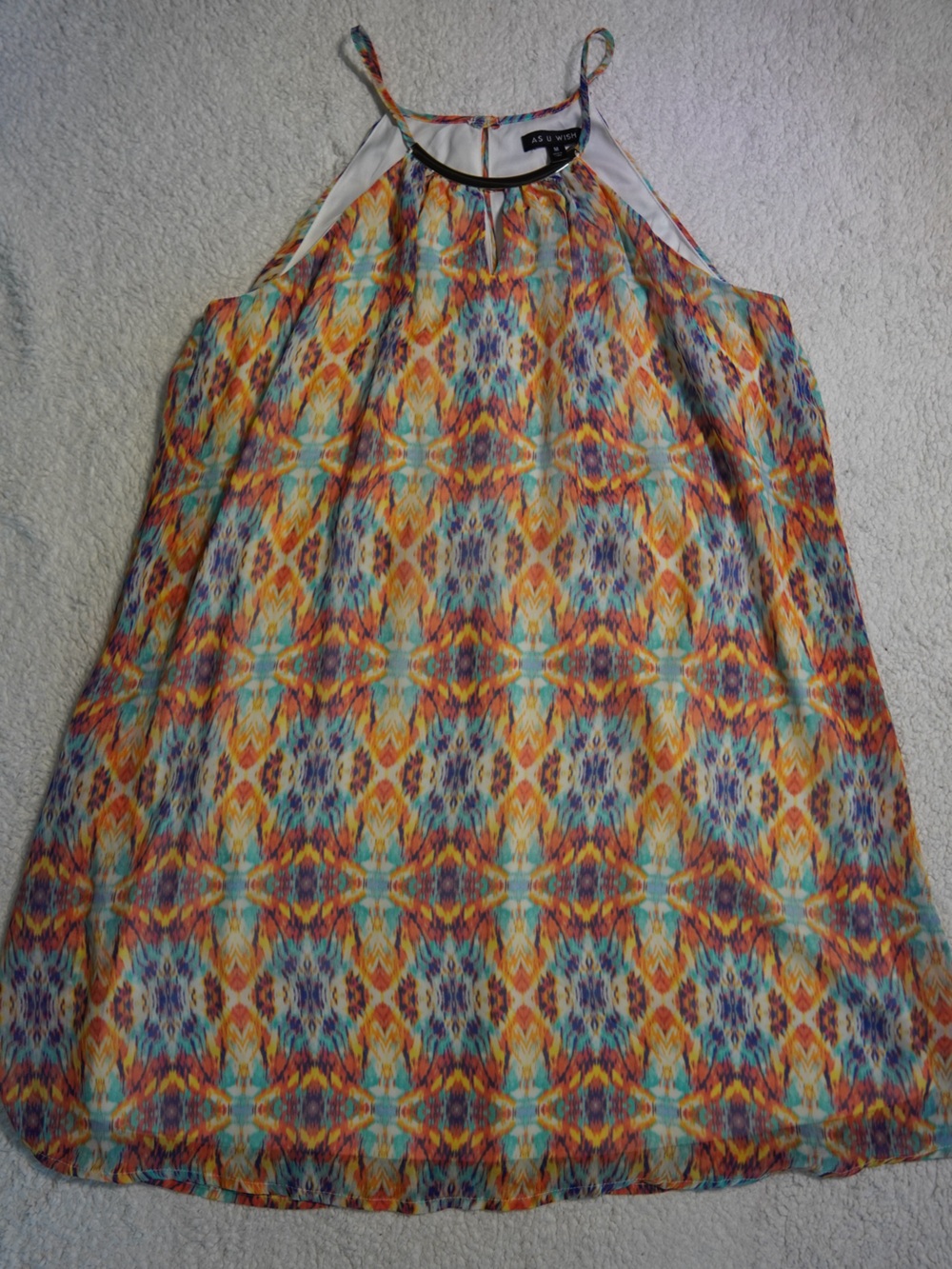 AS U WISH Halter Neck Dress Geometric Abstract Keyhole Metal Trim Summer Size M